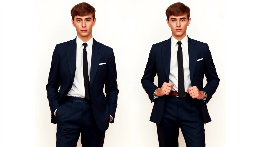 Sharp early 1960s mod aesthetic: slim-fit tailored suit in navy blue with narrow lapels, crisp white button-down shirt with buttoned collar points, skinny black tie, polished Chelsea boots with elastic side panels, styled on a young man with precise mod haircut, clean grooming, standing against neutral background, photorealistic fashion photography