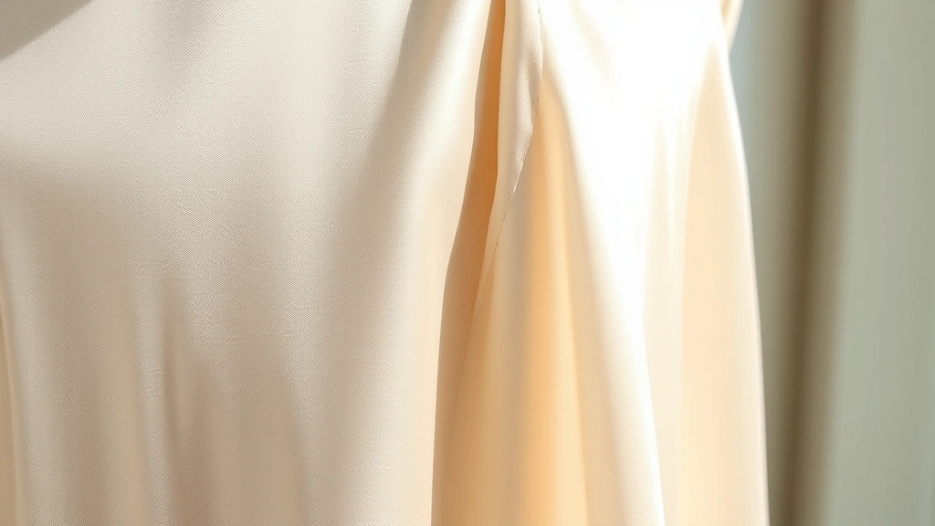 Close-up detail shot of high-quality fabric textures showing a vintage silk slip dress with subtle sheen, displayed on a dress form with natural lighting that highlights the garment's construction quality, seams, and drape, fashion editorial styling, no models visible