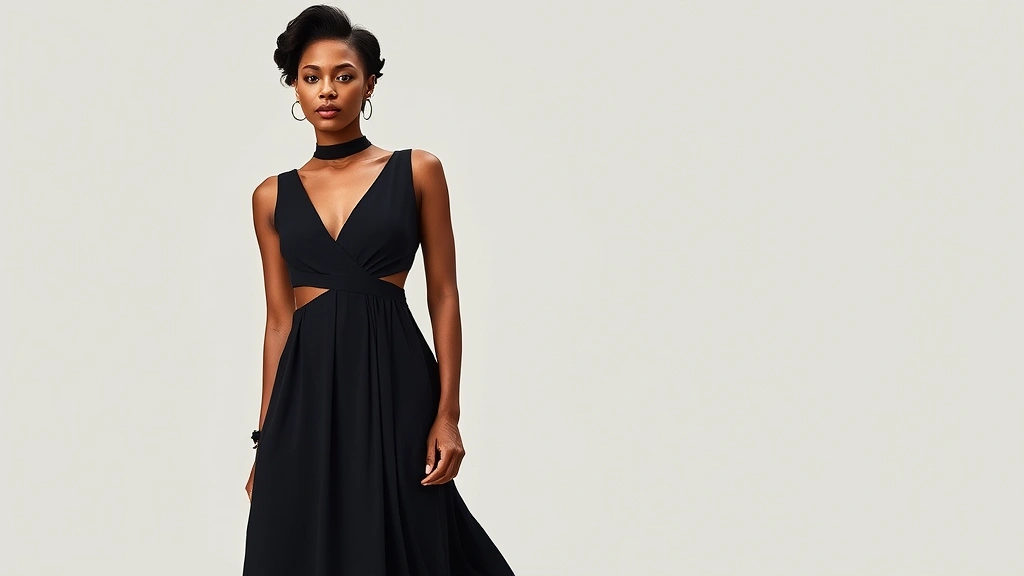 Full-body styling shot featuring acubi dress with unexpected cutouts, clean geometric lines, paired with minimalist accessories, professional photography, contemporary fashion aesthetic, neutral backdrop