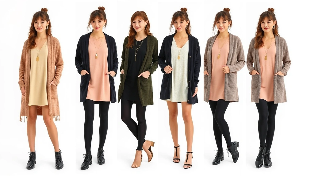 Fashion influencer styling multiple Babyboo Fashion pieces including trendy casual dress, layered with cardigan and accessorized with jewelry, full-body shot showing complete outfit composition and styling possibilities