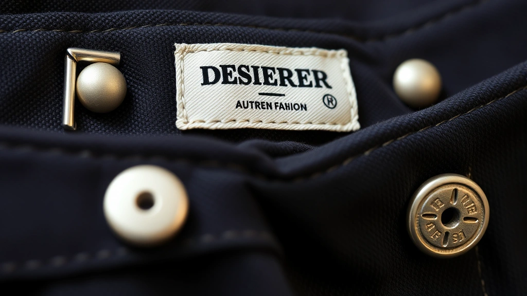 Close-up detail shots of vintage fashion authentication elements including designer label stitching, hardware details, fabric texture, and condition assessment of authentic luxury vintage pieces