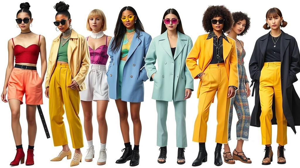 Collage-style image of multiple fashion-forward individuals wearing distinctive personal styles including gender-fluid fashion, bold colors, and unique silhouettes, representing diverse fashion perspectives and contemporary style evolution