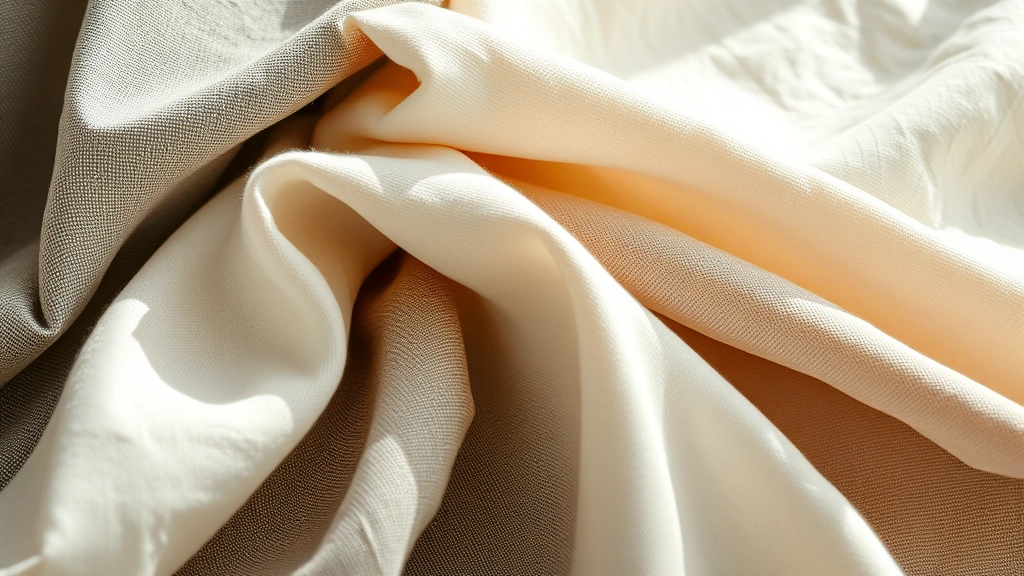 Sustainable fashion materials display: organic cotton, recycled polyester, and innovative eco-friendly fabrics arranged artfully with natural lighting, close-up product photography showcasing texture and quality, photorealistic detail