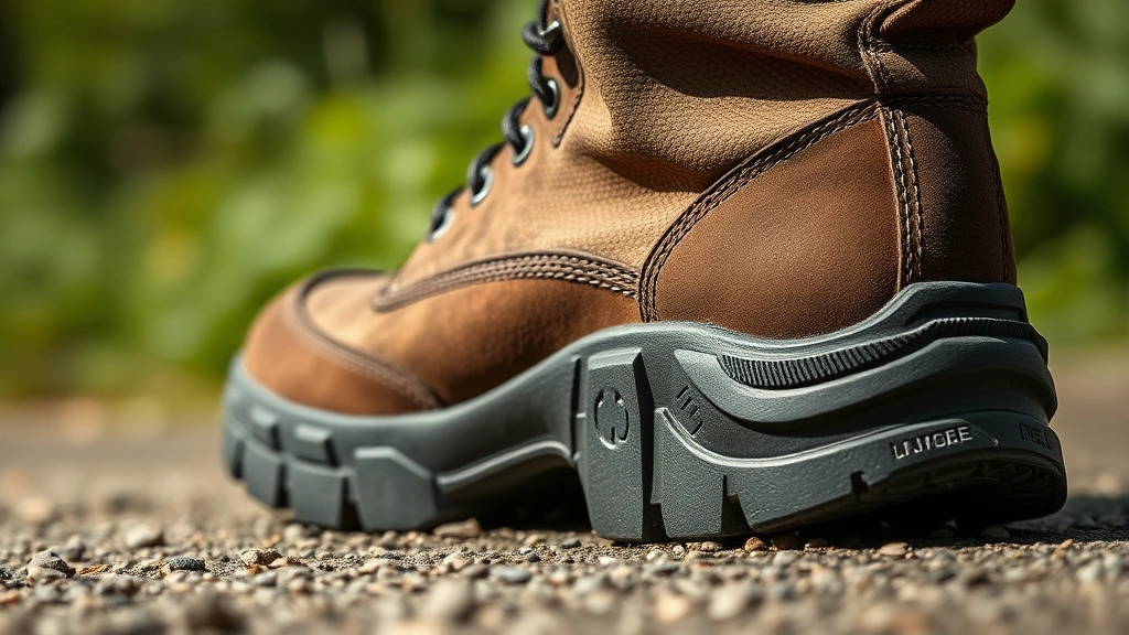 Close-up detail shot of a chunky combat boot with lug sole, showcasing texture and material quality in natural lighting, no logos or text visible