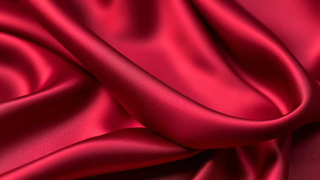 Close-up of luxe silk charmeuse fabric in burgundy with intricate beading detail, draped elegantly, showing texture and craftsmanship, soft natural lighting