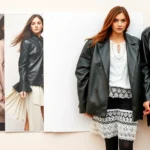 Close-up of diverse fashion style mood boards arranged side by side showing classic elegant pieces, bohemian flowing fabrics, minimalist basics, edgy leather jackets, preppy blazers, romantic lace details, and street style urban wear on neutral background