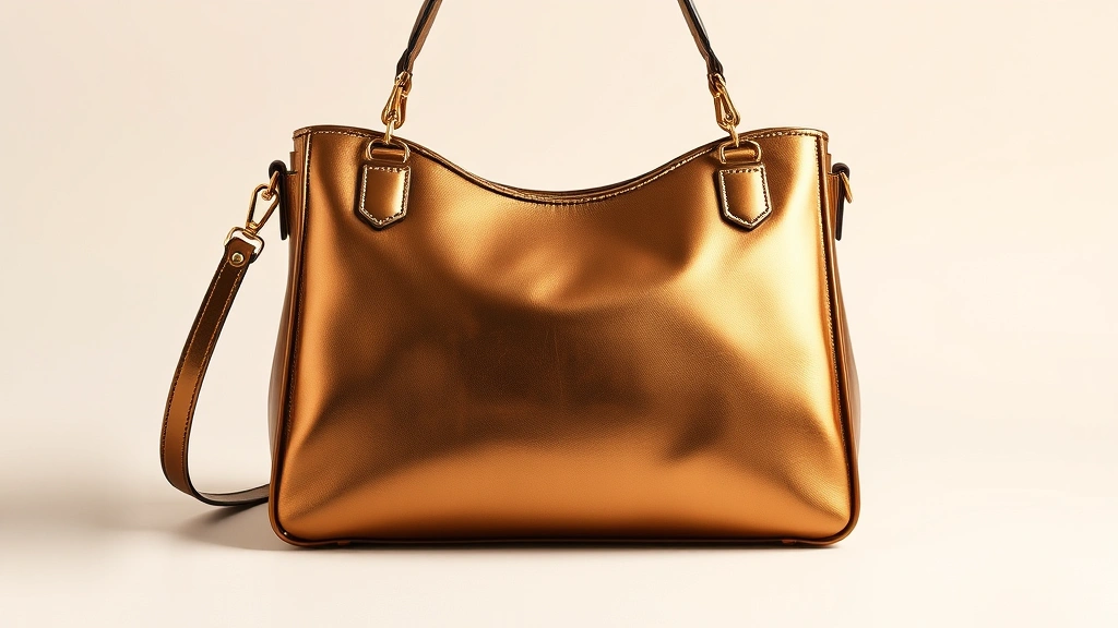 Luxury bronze metallic handbag with curved wok-inspired silhouette, professional product photography against neutral background, showing craftsmanship details and premium finish