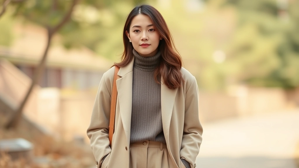Uniqlo customer wearing versatile basics in neutral tones, perfectly styled minimalist outfit with layered pieces, professional and comfortable wardrobe, natural background, timeless fashion aesthetic, approachable style