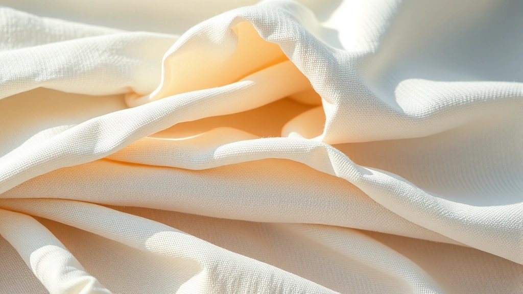 Close-up of summer fabrics including folded linen, cotton, and silk materials in cream, white, and soft pastel colors, natural lighting highlighting texture and weave details