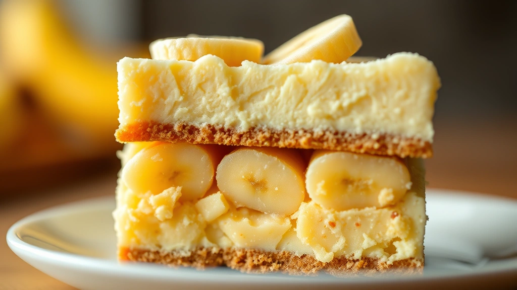 Close-up of perfectly layered banana pudding cross-section displaying custard texture, softened wafers, and banana pieces, shallow depth of field, warm studio lighting