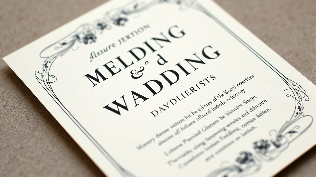 Elegant cream-colored vintage wedding invitation with black serif typography, subtle floral border design, and calligraphy details on aged cardstock, photographed flat-lay with subtle shadow, close-up detail showing texture and printing craftsmanship