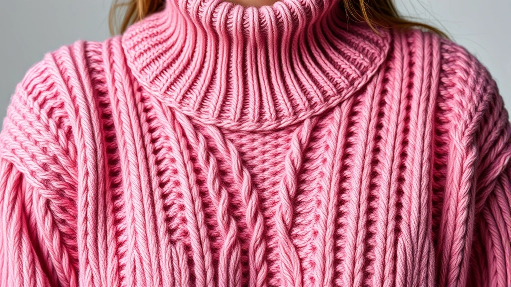 Layered pink rose knit sweater with neutral accessories, textured close-up showing fabric quality and color depth in soft studio lighting