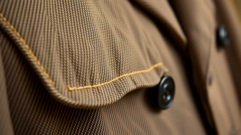 Close-up detail of vintage tailoring showing hand-stitched seams, quality fabric weave, and expert construction on 1940s-era jacket, warm studio lighting emphasizing craftsmanship