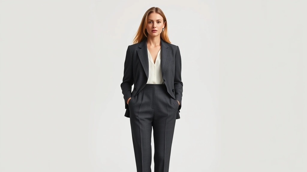 Woman wearing structured blazer and tailored trousers from elevated contemporary collection, showcasing sophisticated styling and refined fashion aesthetic