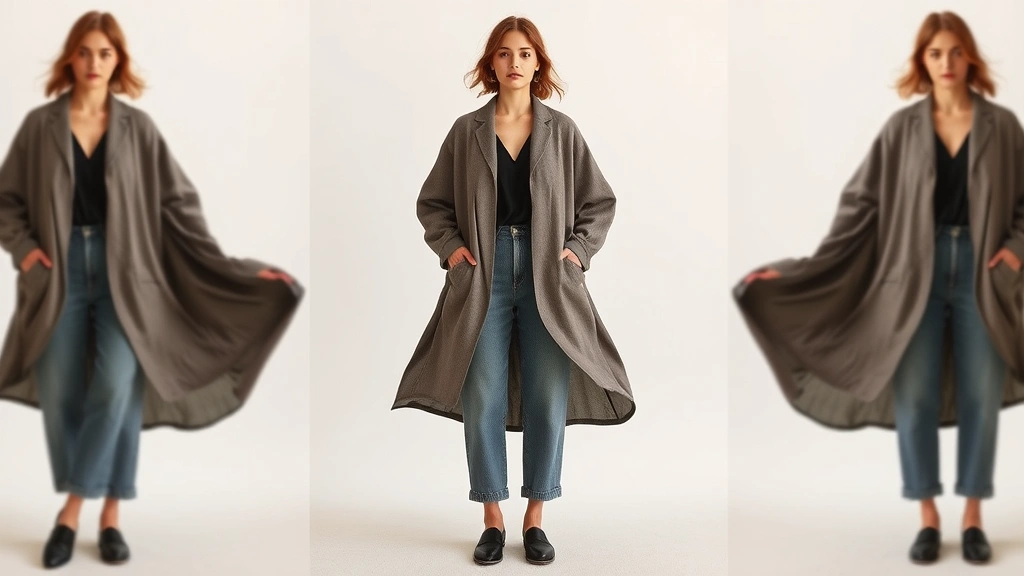 Contemporary oversized fashion silhouettes—person wearing relaxed proportions with flowing fabrics, comfortable yet stylish aesthetic, neutral luxury setting, showcasing how oversized pieces drape beautifully, professional photography, clean minimalist background, no visible text