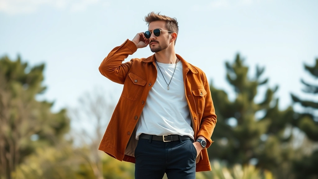 Styled outfit featuring vintage 1970s suede jacket layered over contemporary white t-shirt, modern minimalist accessories, sleek contemporary sneakers, natural daylight