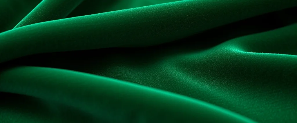 Close-up of luxurious velvet fabric in deep emerald green with rich texture and sheen, natural lighting highlighting fabric depth and quality, photorealistic detail
