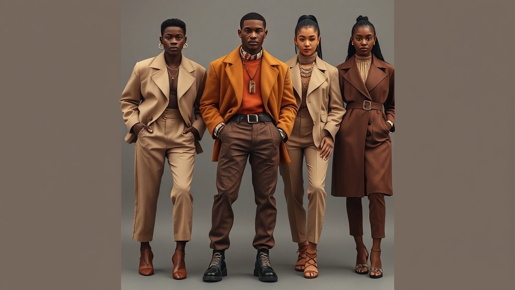 Full-body fashion moment with coordinated color palette of earth tones and jewel accents, demonstrating cohesive aesthetic vision and intentional design choices in luxury streetwear composition
