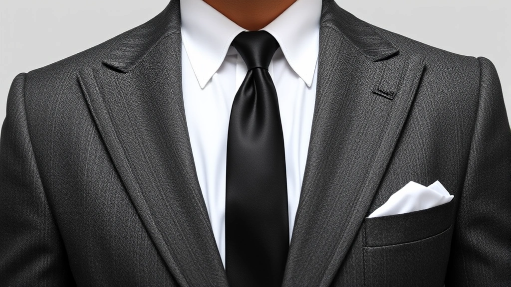 Well-tailored charcoal gray wool suit with crisp white oxford cloth shirt, dark tie, and polished black leather oxfords on a sophisticated man, emphasizing precise 1950s tailoring and proportions