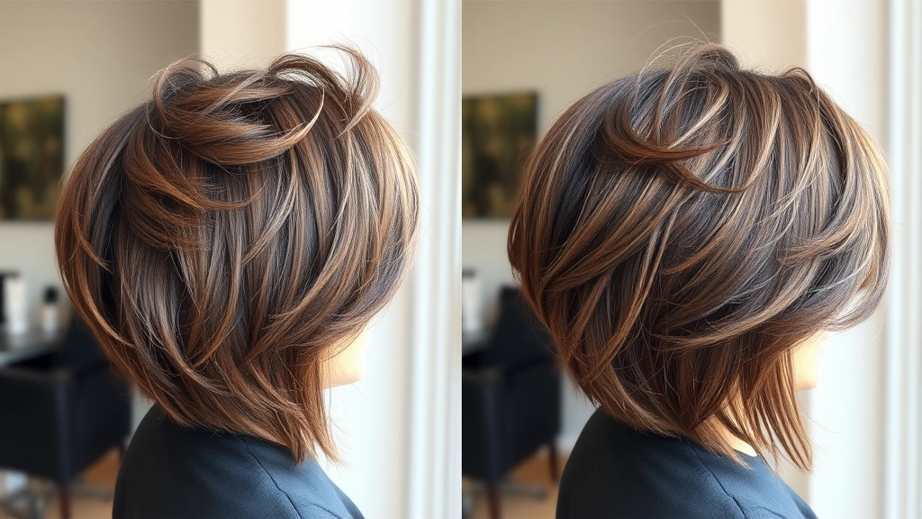 Person with modern shag haircut displaying volume at crown and textured layers throughout, side profile showing the cut's shape and movement, professional styling, natural indoor lighting