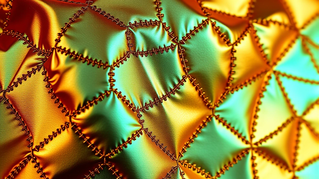 Close-up of iridescent metallic fabric with segmented geometric patterns resembling cockroach exoskeleton texture, bronze and emerald shimmer, luxury textile detail, photorealistic