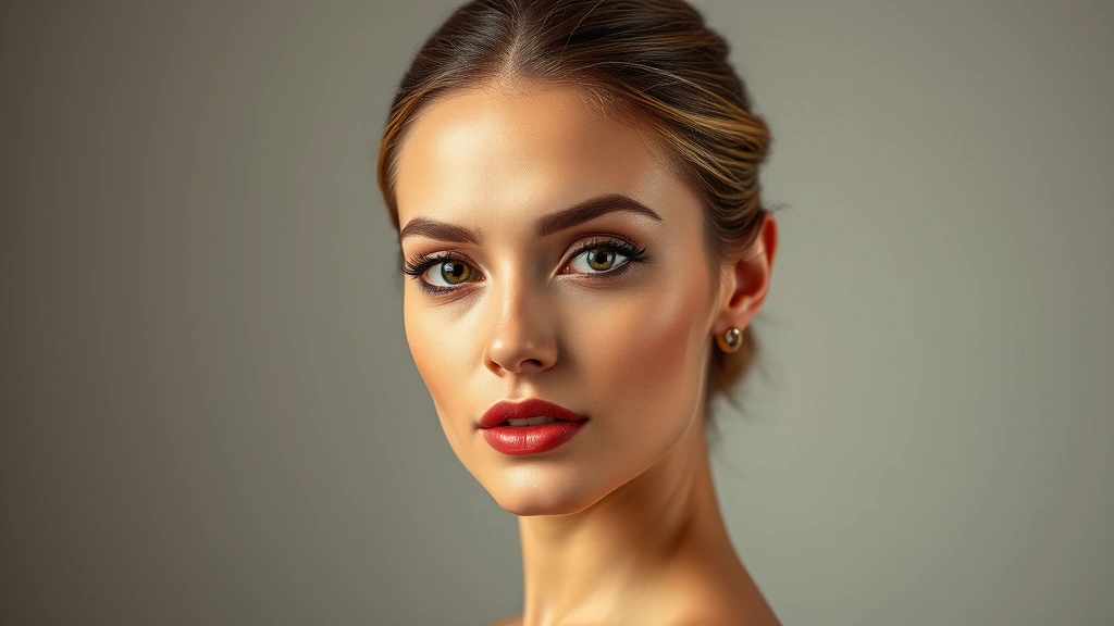 Female model in professional headshot against neutral background, natural lighting highlighting bone structure, professional makeup, sophisticated styling, direct engaging gaze
