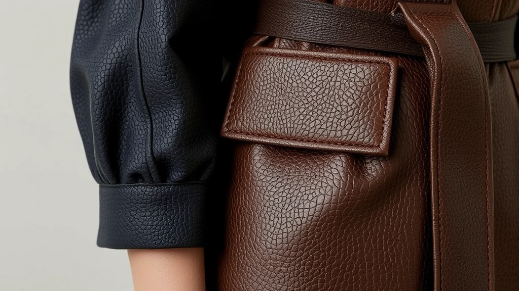 Sustainable fashion collection detail shots featuring innovative eco-friendly fabrics like mycelium leather and recycled materials, textured surfaces, modern design elements, no logos or text visible