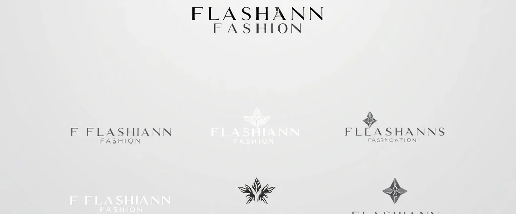 Luxury fashion brand logo evolution display showing minimalist geometric designs in black and white monochromatic color scheme, professional typography, modern sophistication, high-end aesthetic, clean visual hierarchy, fashion-forward styling
